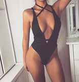 Rope lace up one piece monokini swimsuit