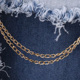 Distressed chain cutout denim jeans