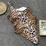 One shoulder leopard cutout monokini one piece bikini