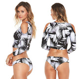Tropical print long sleeve 2 piece bikini swimsuit