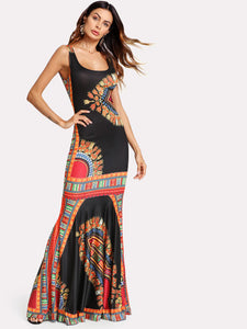 Queen African print long maxi fashion dress