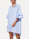 Stripe ruffle sleeve shirt dress