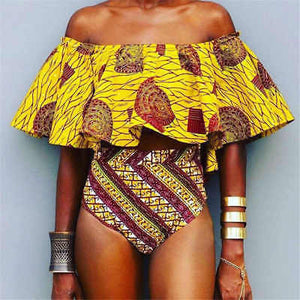 “Royal Queen” African print off the shoulder 2 piece high waist bikini set