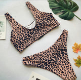 Leopard print cutout low cut 2 piece bikini set