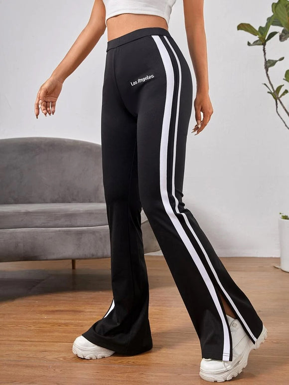Women stripe side split sporty track pants