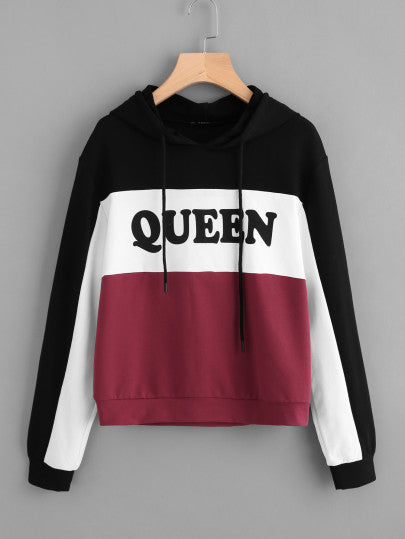 Queen printed colorblock hoodie sweatshirt