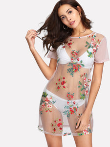 Sheer floral fashion day  dress