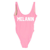 Melanin printed low back monokini one piece swimsuit