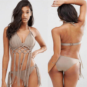 “Hot number” Fringe detail 2 piece bikini swimsuit