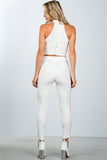 Ladies fashion crop top and matching pants with side contrast stripe
