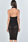 Ladies fashion mesh hole bodysuit and midi skirt two piece set