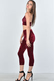 Ladies fashion velvet lace crop top and calf-length pants two piece set