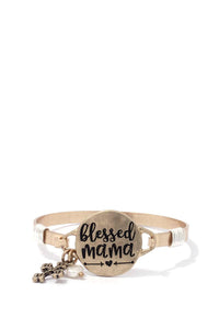 "blessed Mama" Engraved Metal Bracelet