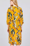 3/4 Dolman Sleeve Front Tie Side Slit Print Long Kimono