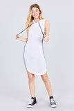 Sleeveless W/side Stripe Drawstring Hoodie Cotton Rayon Spandex Mini Dress
