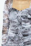 Tie Dyed Mesh Mini Dress W/ Lace Up Details