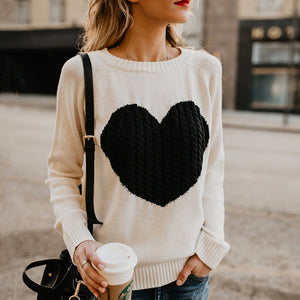 Ladies Heart design knitted pullover casual fashion sweater