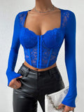 Sexy deep v front lace detail blouse