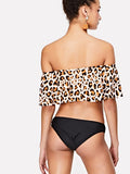 Leopard off the shoulder 2 piece swimsuit set