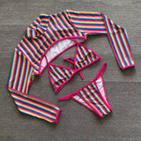 Ladies rainbow stripe 2 pieces 3pcs top bikini set