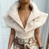 Ladies Couture standup collar crop jacket shirt