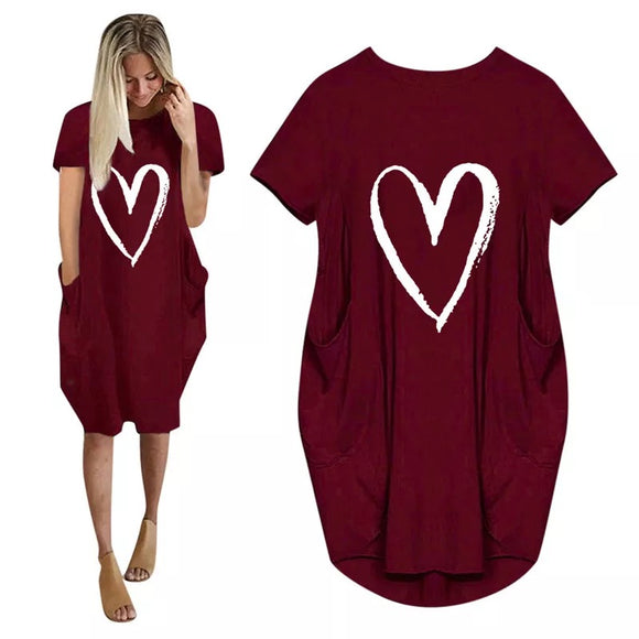 Ladies heart print oversize boho dress