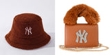Retro style fuzzy ny New York handbag with 90s fuzzy matching bucket hat