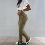 Ladies Leopard fuzzy fashion joggers ruched pants
