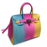 Deluxe luxury Jelly rainbow padlock New York tote handbag