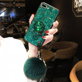 Luxury fur ball kickstand holder phone case