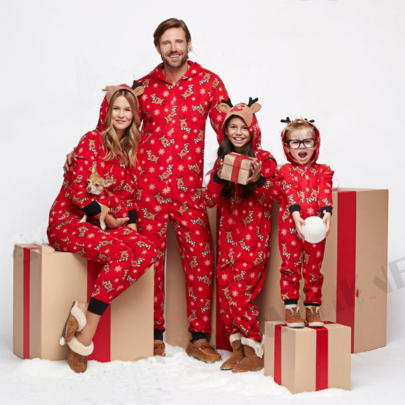 Fun family Christmas Xmas matching pajamas onesie jumpsuit antlers hoodie set