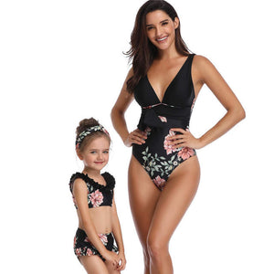 Floral fringe Mommy and me Mom baby matching swimsuit set