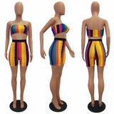 Ladies 2 piece stripe crop top shorts set