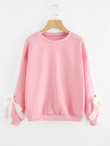 Chic loose fit tie sleeve pullover sweater