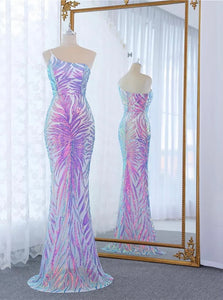 Ladies elegant one shoulder strap sequins long gown prom evening formal dress
