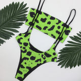 Sexy animal print 2 piece suspenders bikini swimsuit