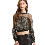 "Time square" sequined sheer insert crop top