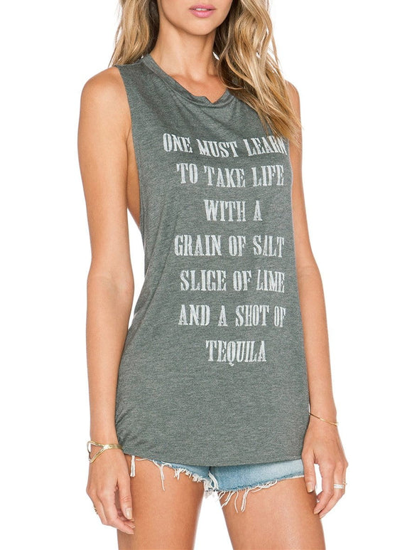 Shot of text strappy chain back tank top