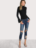 Bell sleeve turtle neck top