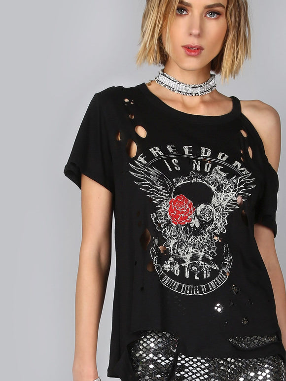 Freedom cutout distressed vintage oversize top