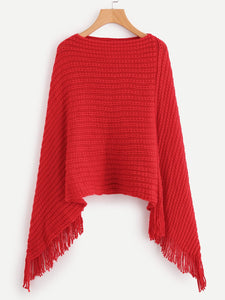 "Sasha" Fringe pullover knitted poncho sweater