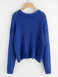 Blue Distressed knitted sweater