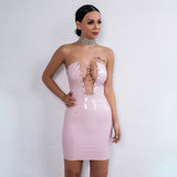 "Fantasy" leather style lace up front bodycon dress