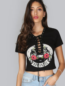 Rock star distressed lace up crop top