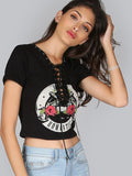 Rock star distressed lace up crop top