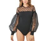 Couture doll sheer puff sleeve bodysuit top