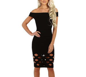 Off the shoulder caged detailed bodycon dress