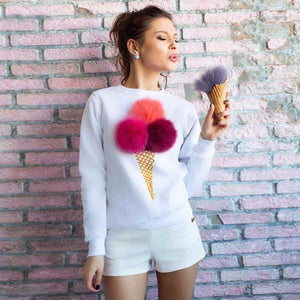 Ladies 3D fuzzy ice cream pullover sweater top