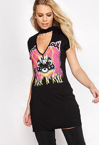 Rock n roll distressed choker tshirt dress