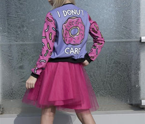 Ladies "I donut care" 3D bomber jacket